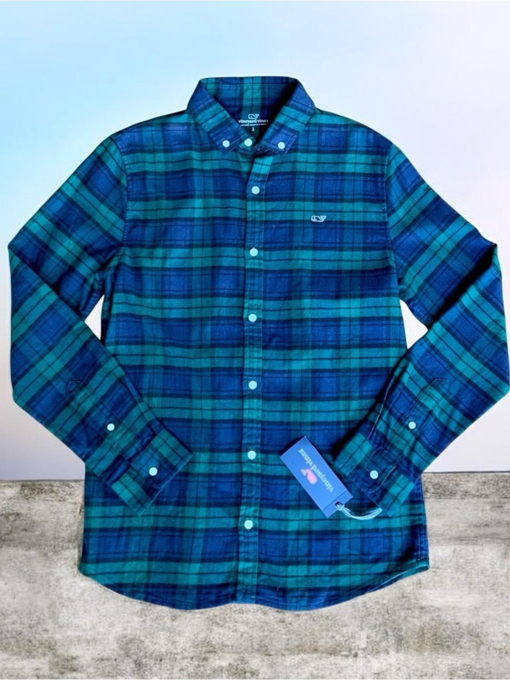NWT Boy’s Vineyard Vines Black Watch (Charleston Green Plaid) Shirt - Picture 1 of 11